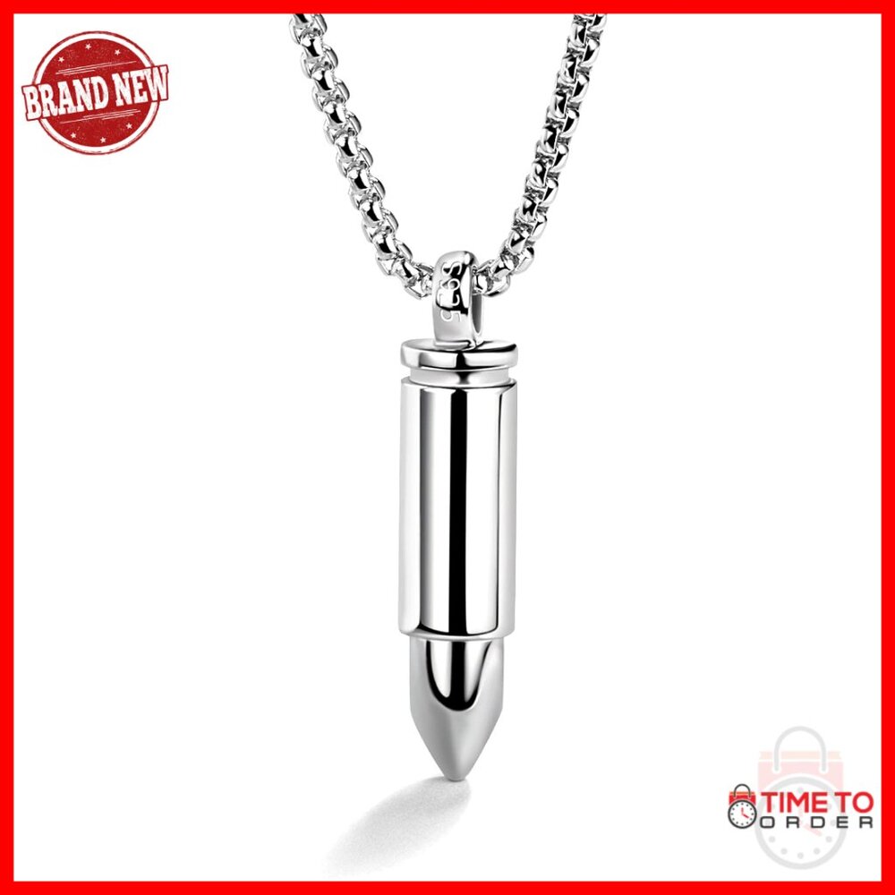 Sterling Silver Bullet Pendant Necklace With Box Chain, Memorial Keepsake